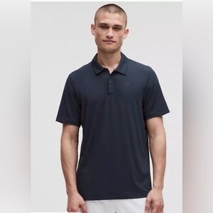 Lululemon Men's Large Logo Sport Polo Short Sleeve Navy Blue Golf Performance